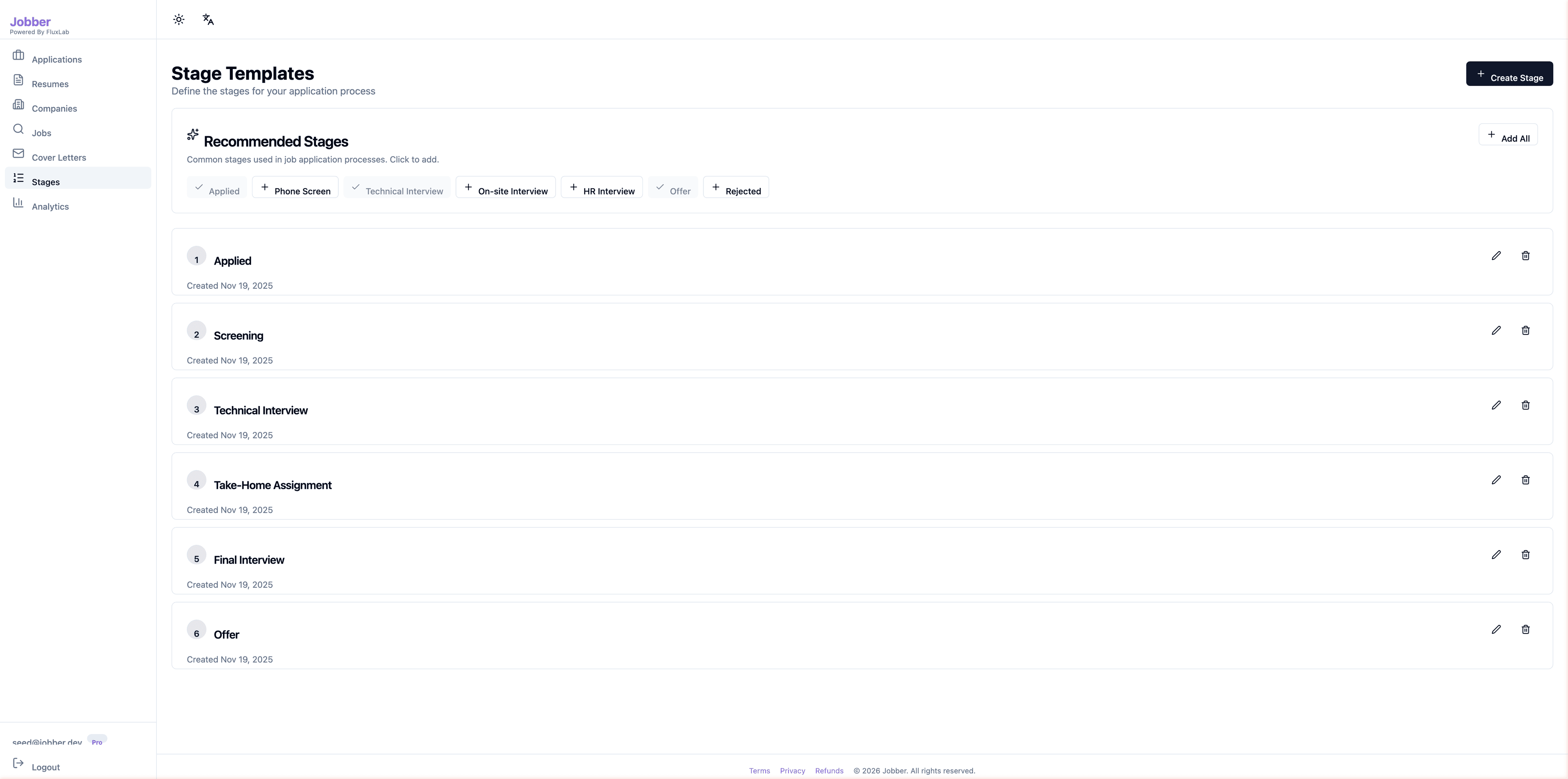 Customizable Interview Stage Templates